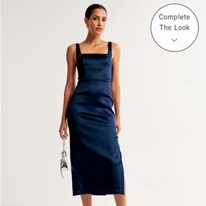 abercrombie satin navy midi dress